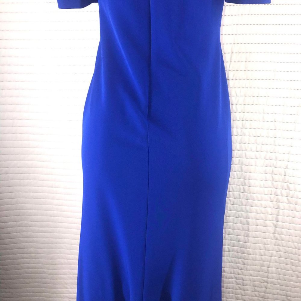👗Adriana Papell  Womens Blues zippered pouf V Neck Maxi Formal Sheath dress 🌷 - Picture 9 of 16